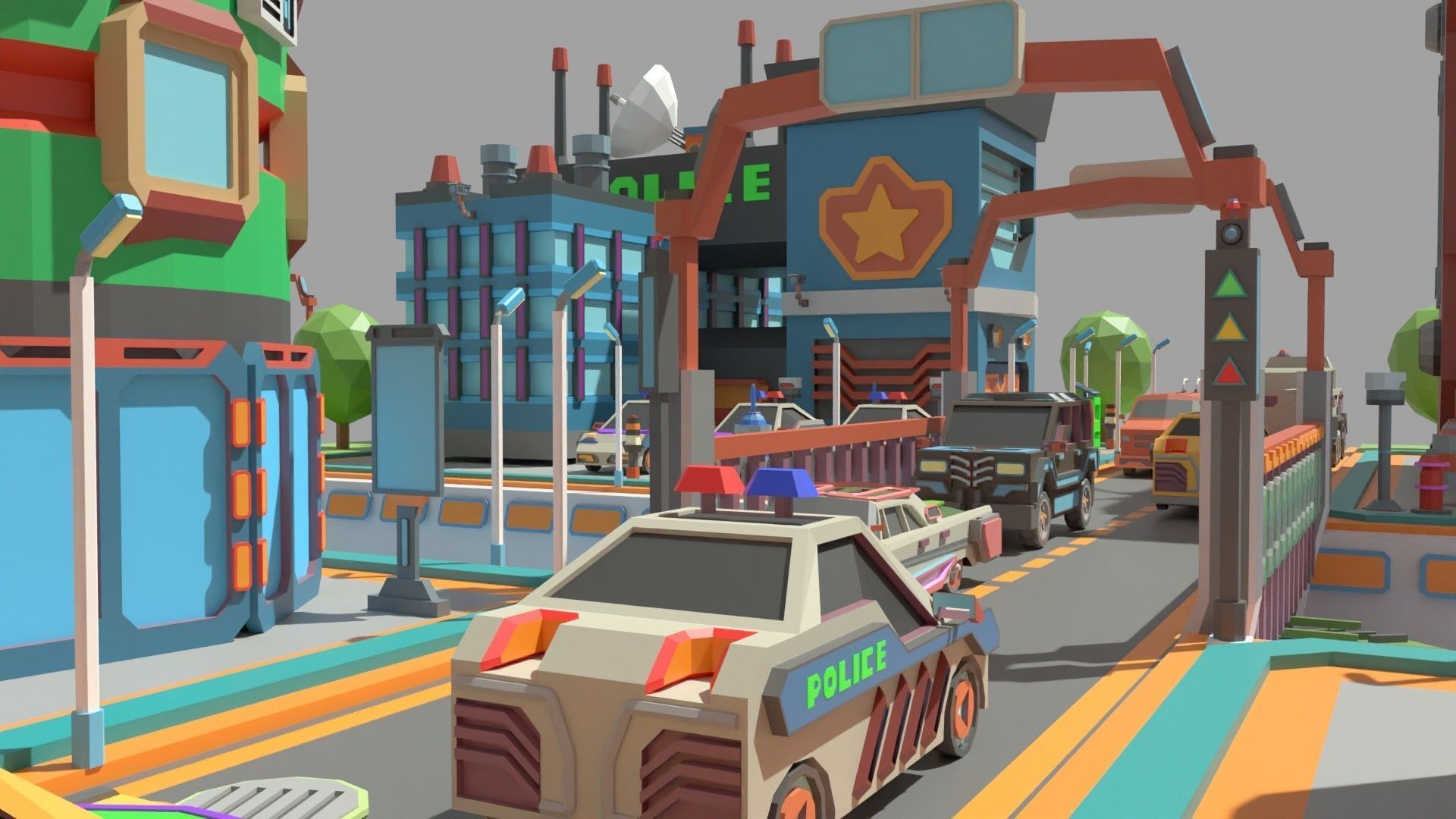 Scifi  Low Poly  Cartoon City  Low-poly 3D model_16