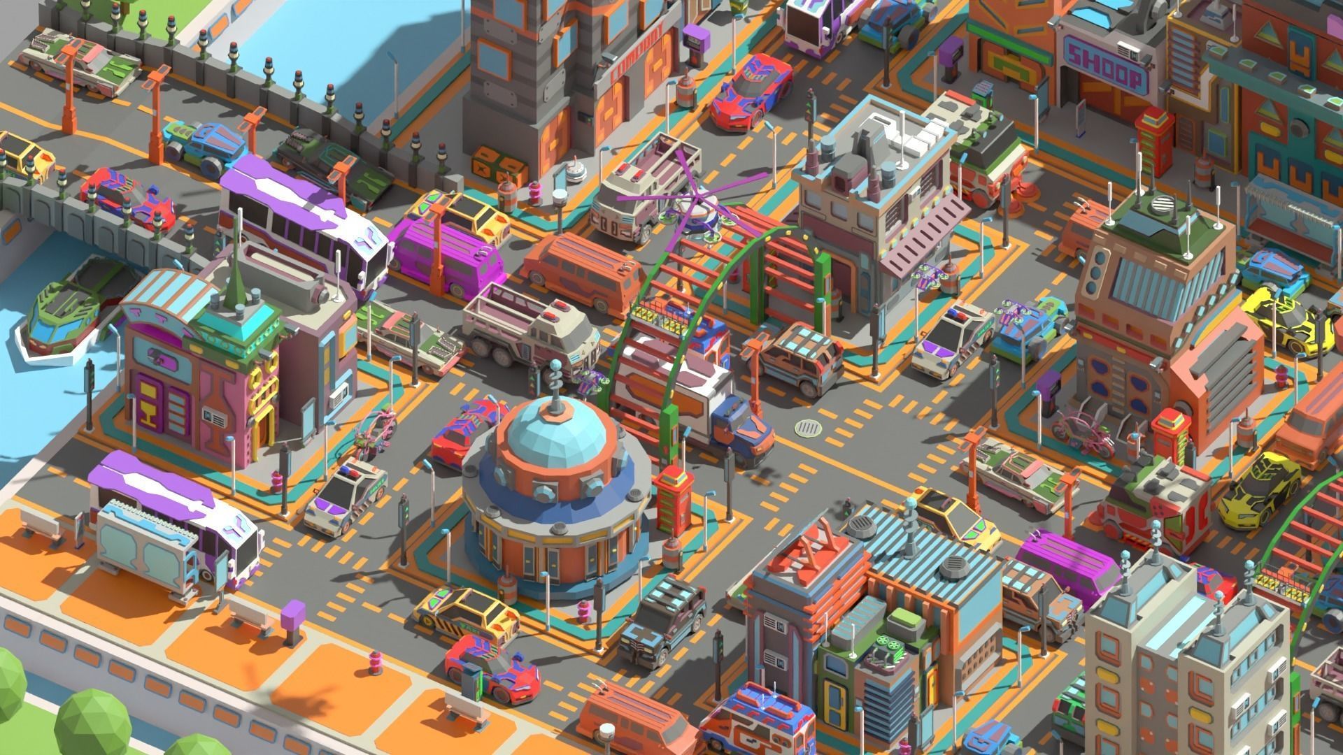 Scifi  Low Poly  Cartoon City  Low-poly 3D model_11