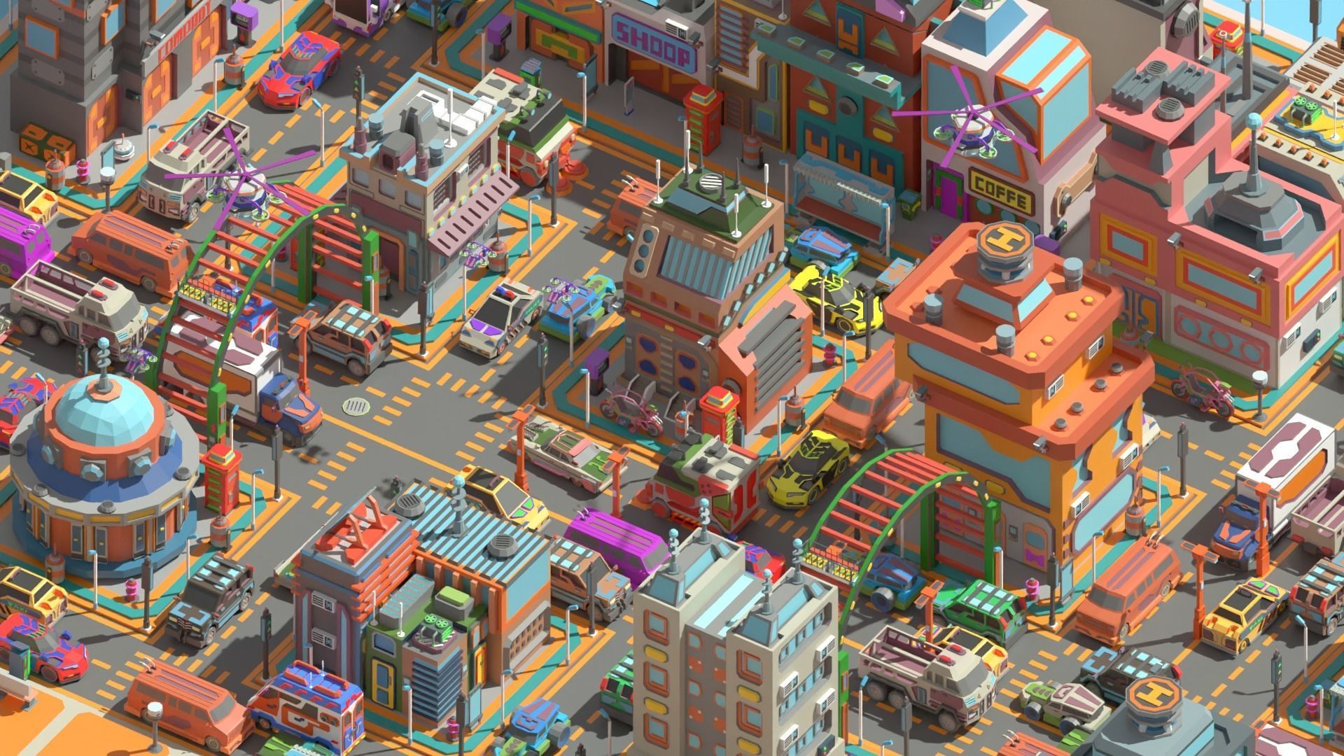 Scifi  Low Poly  Cartoon City  Low-poly 3D model_10