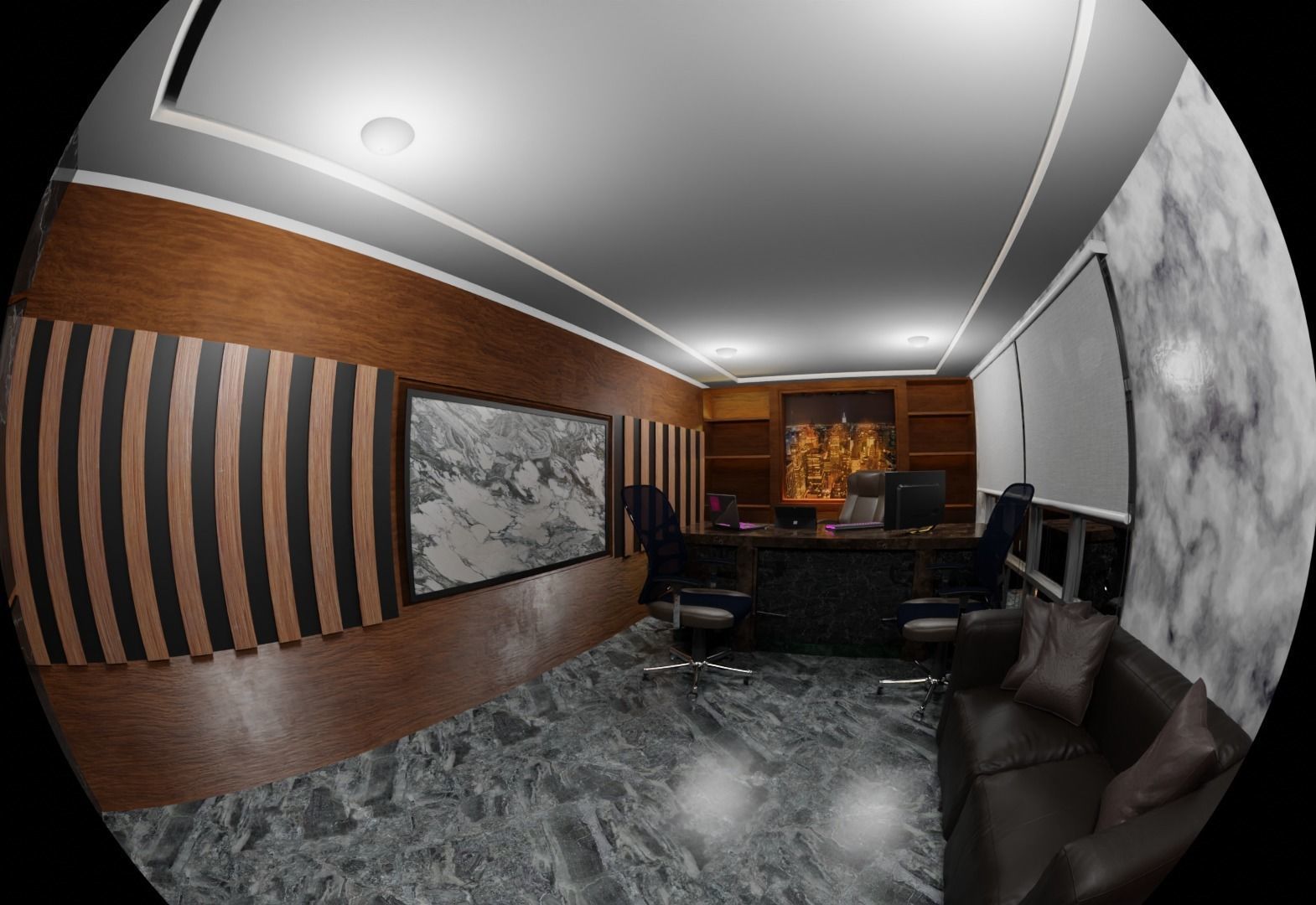 Office computer desk in circular view 3D model_1