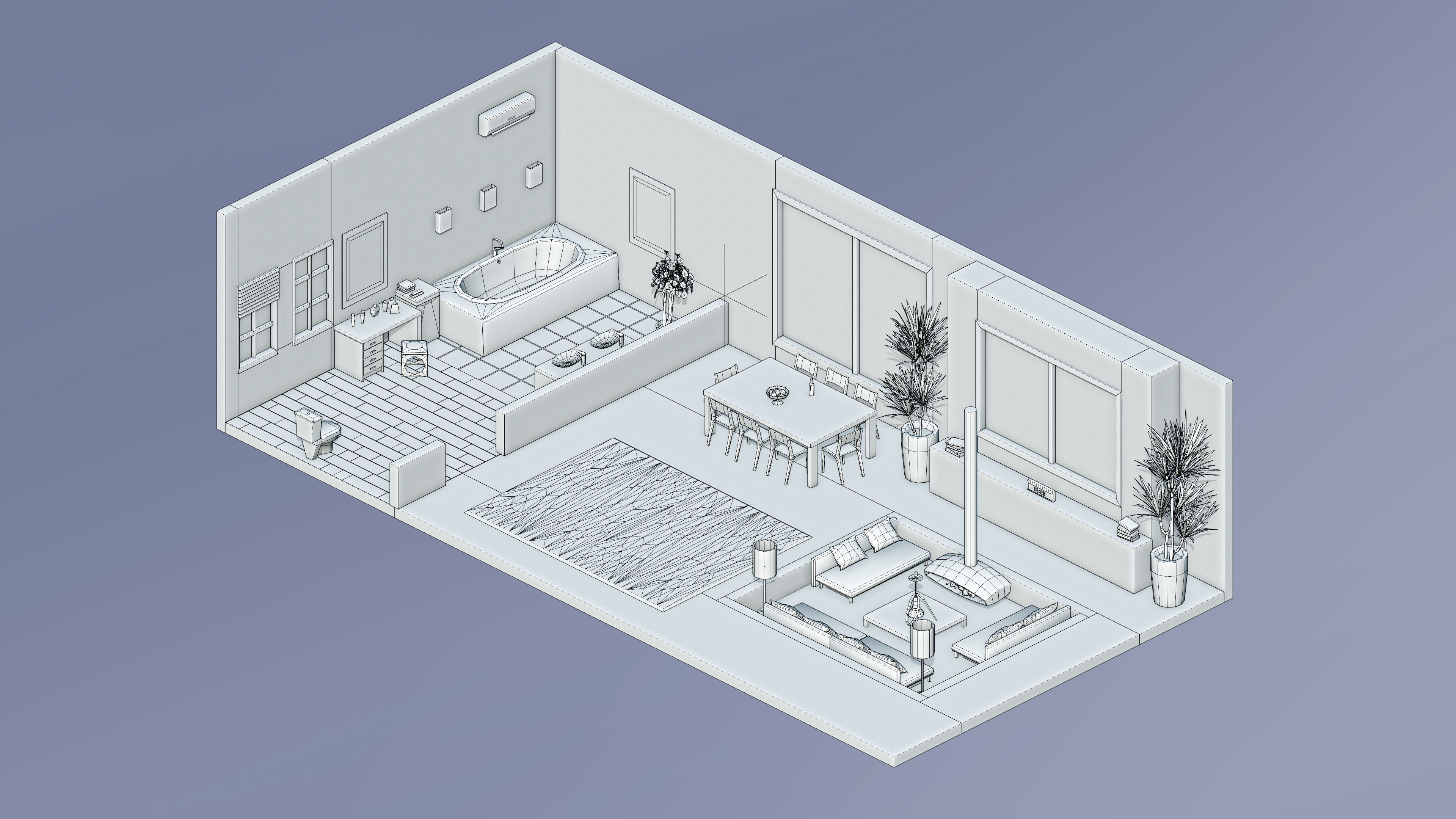 Room 4 living with orange couch Low-poly 3D model_5