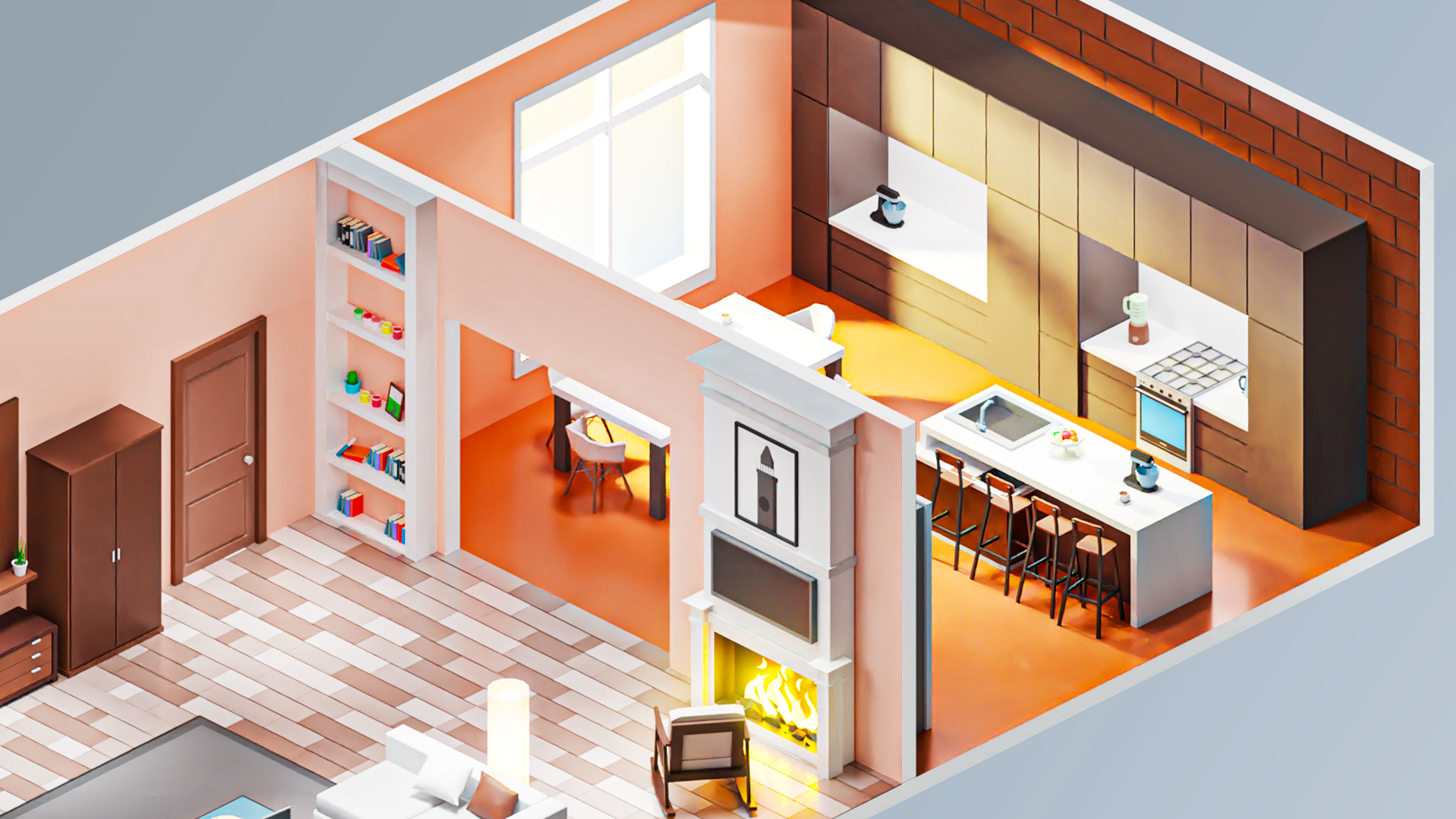 Room 5 living and kitchen Low-poly 3D model_2