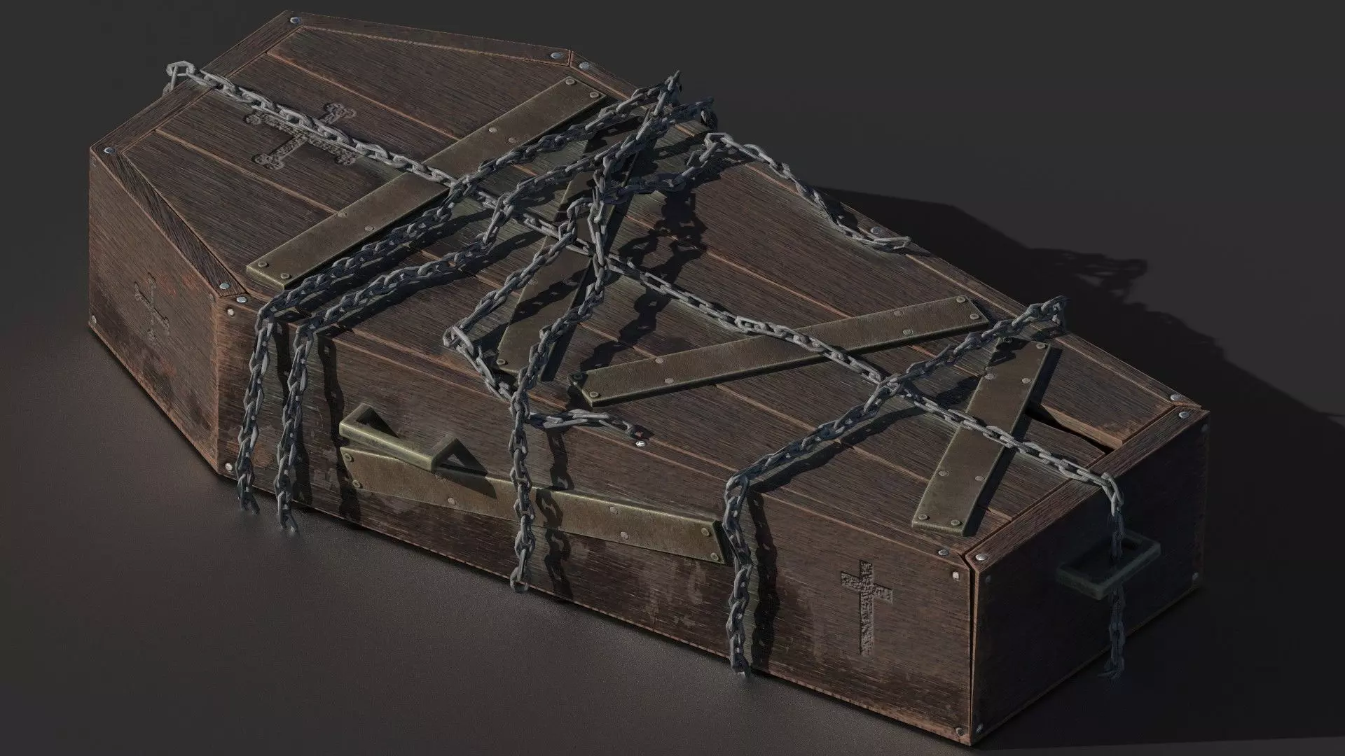 Coffin with chains Low-poly 3D model_0