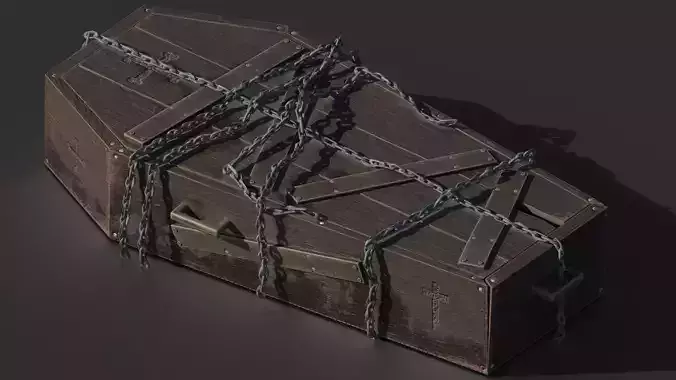 Coffin with chains Low-poly 3D model