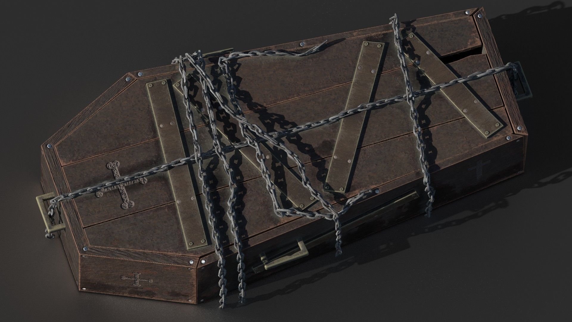 Coffin with chains Low-poly 3D model_1