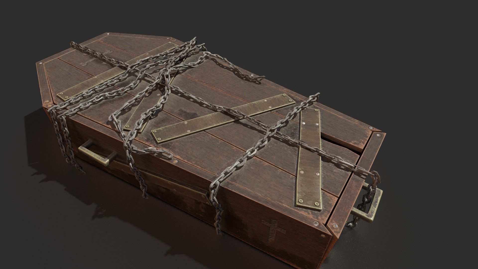 Coffin with chains Low-poly 3D model_4