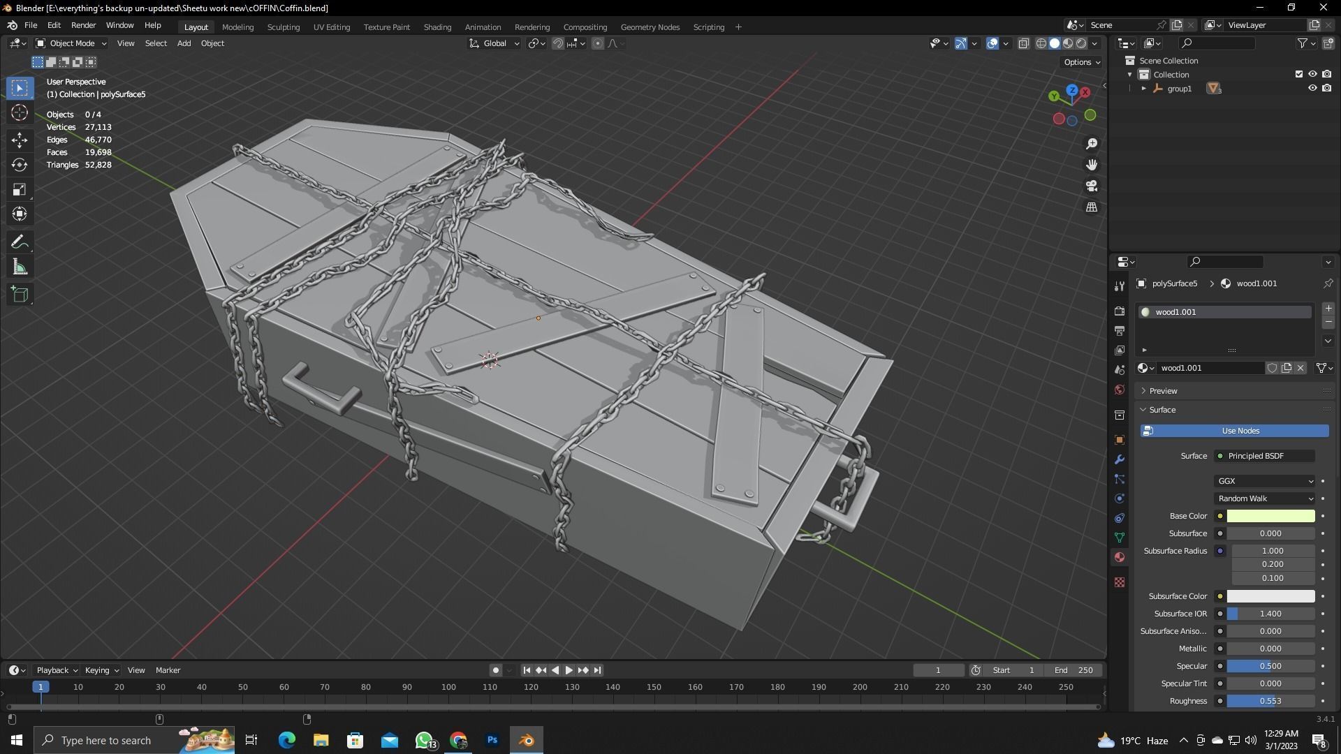 Coffin with chains Low-poly 3D model_11