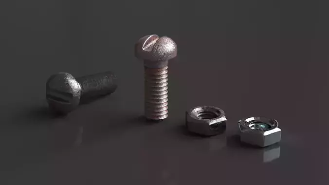Rusted Bolts and Nuts Free 3D model