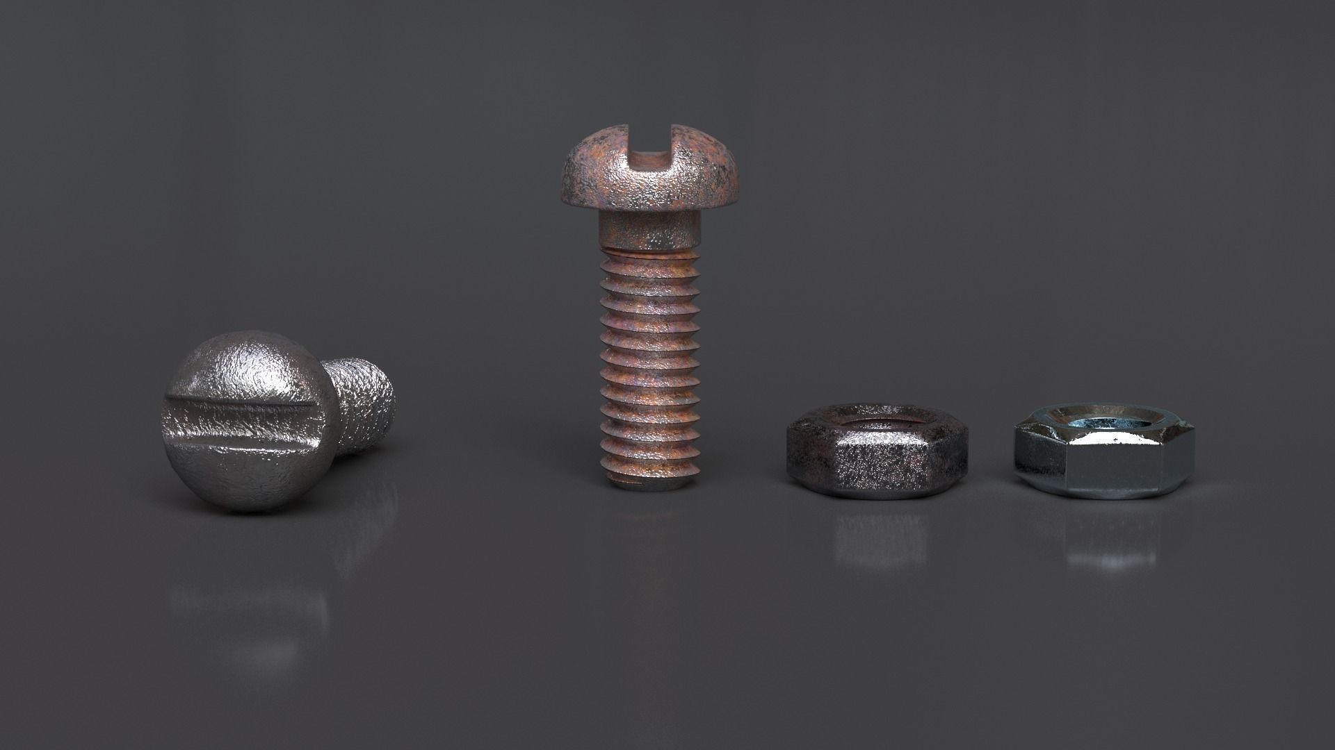 Rusted Bolts and Nuts Free 3D model_1