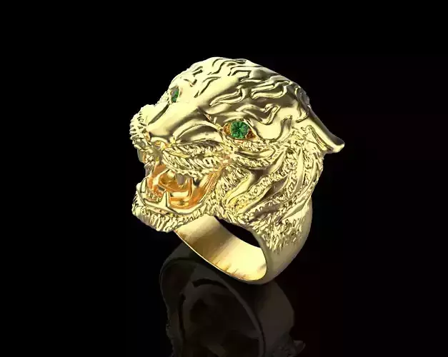Tiger head ring with gemstones  3D print model