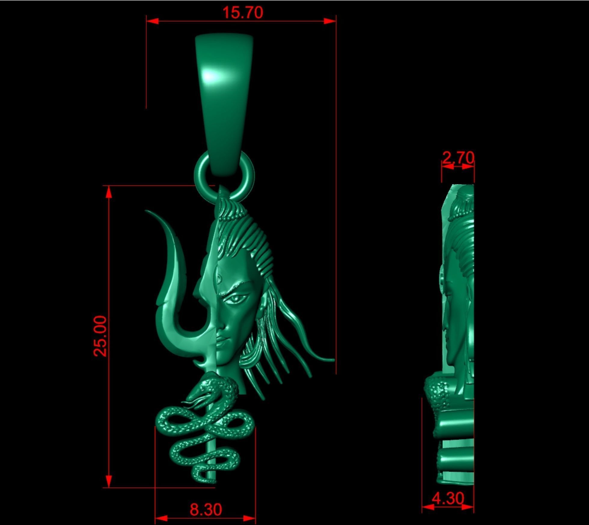 Shivji Trishul Face Pendant  3D print model_4