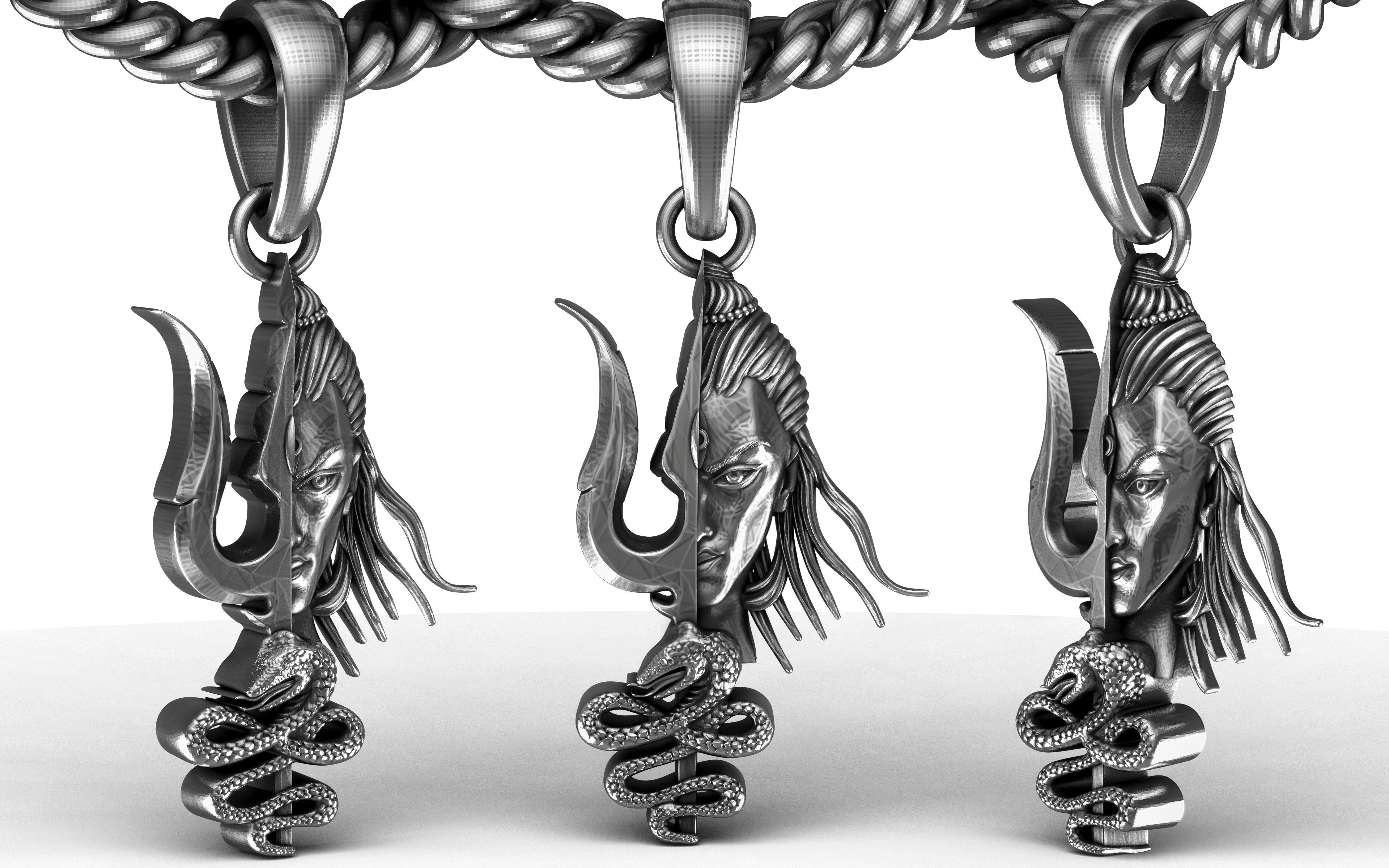 Shivji Trishul Face Pendant  3D print model_9