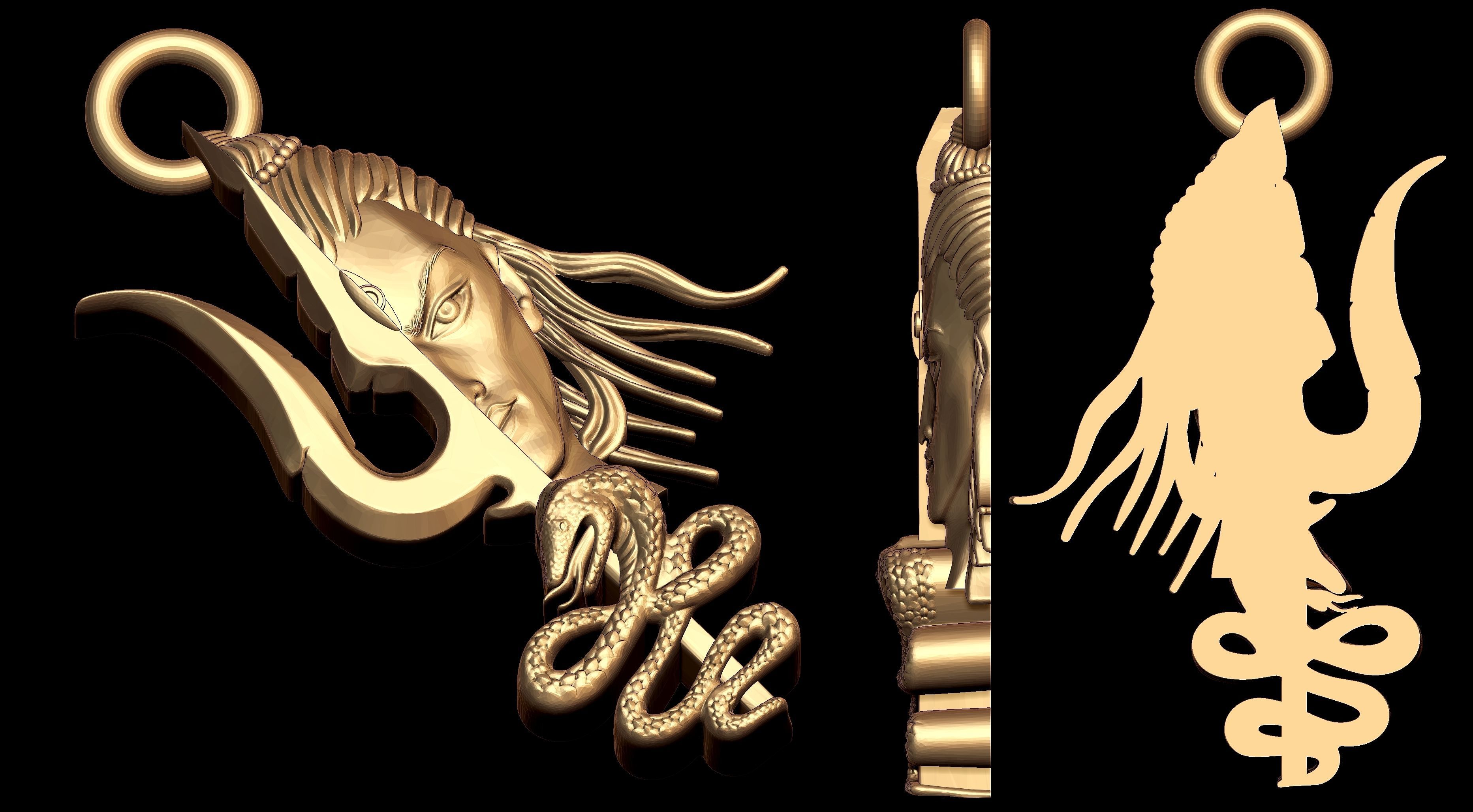 Shivji Trishul Face Pendant  3D print model_2