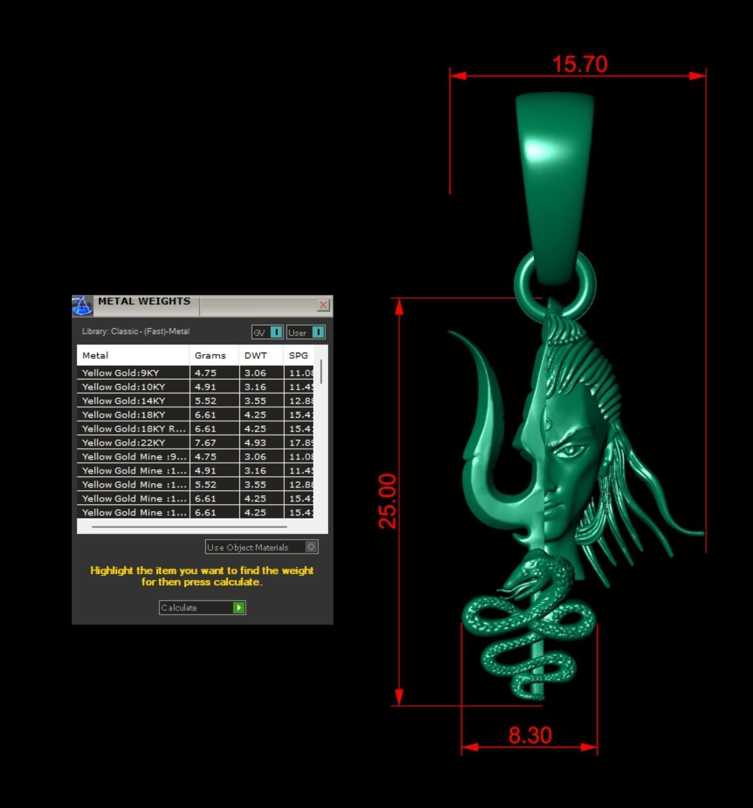 Shivji Trishul Face Pendant  3D print model_5