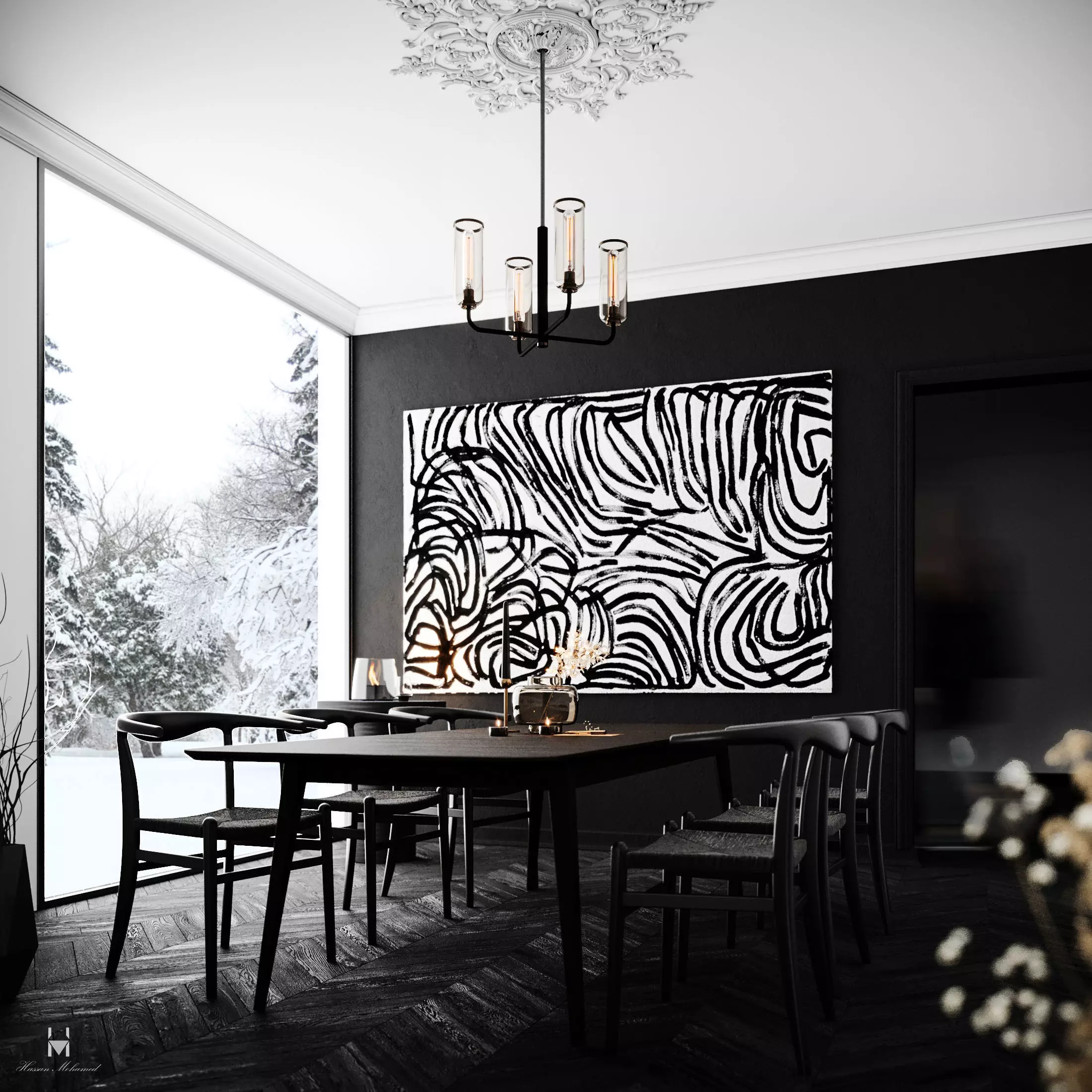 Black Dining Room 3D model