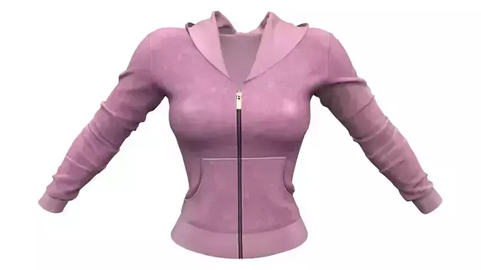 Pink Velvet Hooded Zipped Tracksuit Sports Top Jacket