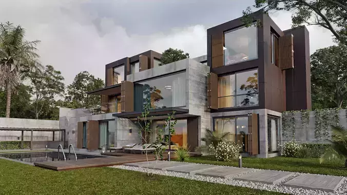 Loft Villa Cloudy and Sunny Full Scene 3D model