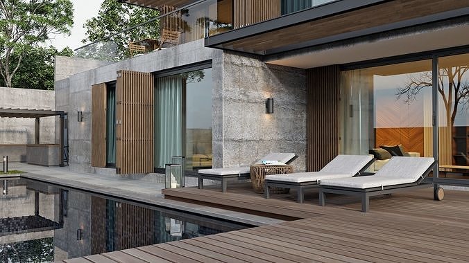 Loft Villa Cloudy and Sunny Full Scene 3D model 3