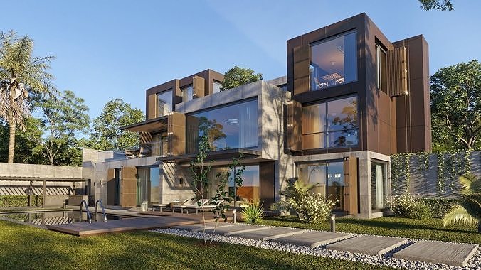 Loft Villa Cloudy and Sunny Full Scene 3D model 4