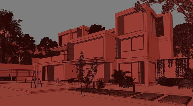 Loft Villa Cloudy and Sunny Full Scene 3D model 5