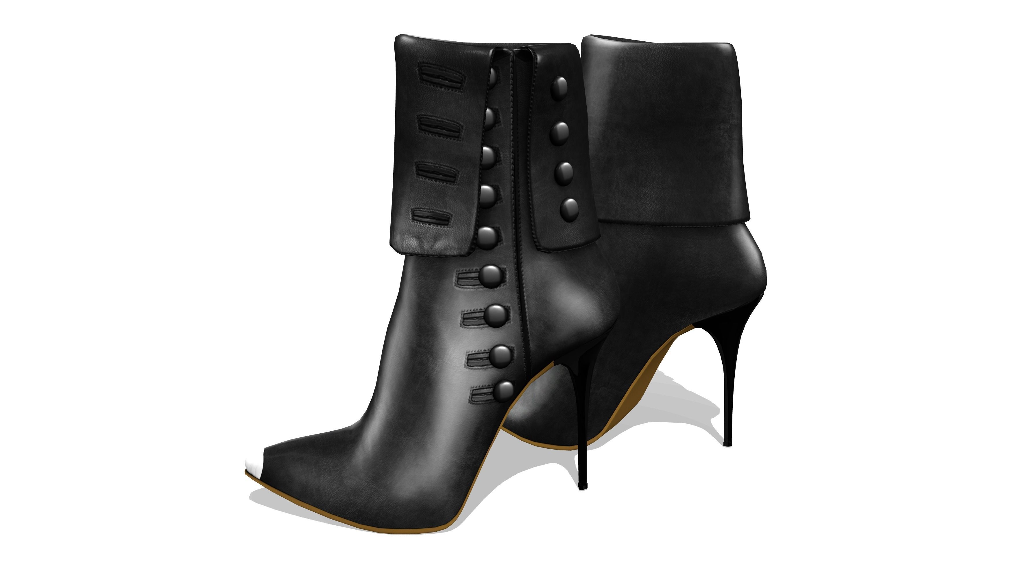 Buttons Heel Boots Low-poly 3D model_3