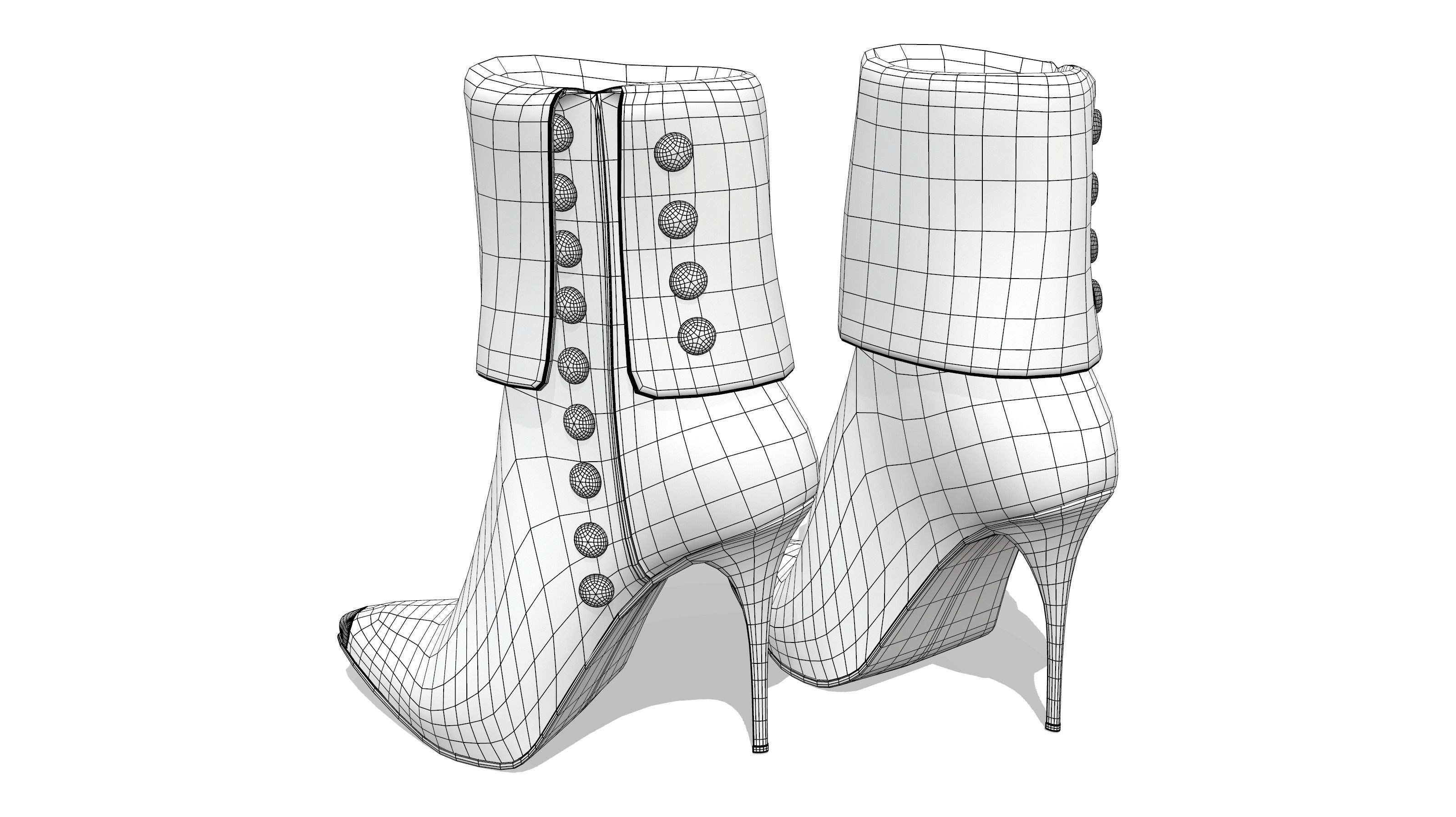 Buttons Heel Boots Low-poly 3D model_6