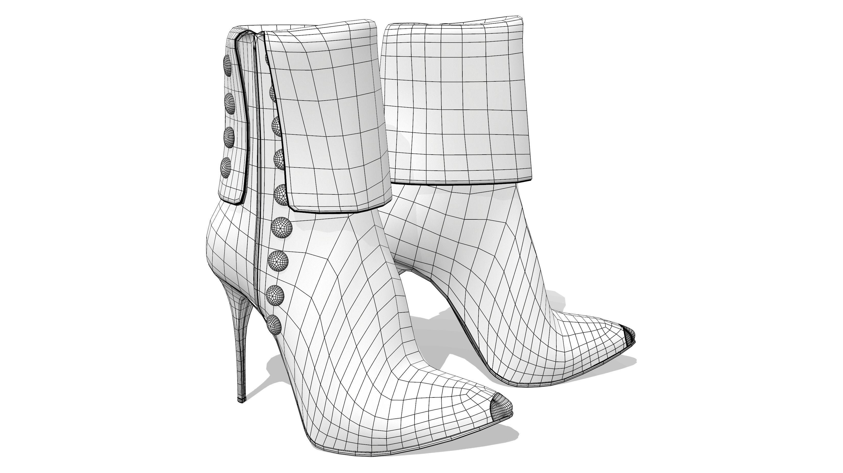 Buttons Heel Boots Low-poly 3D model_5