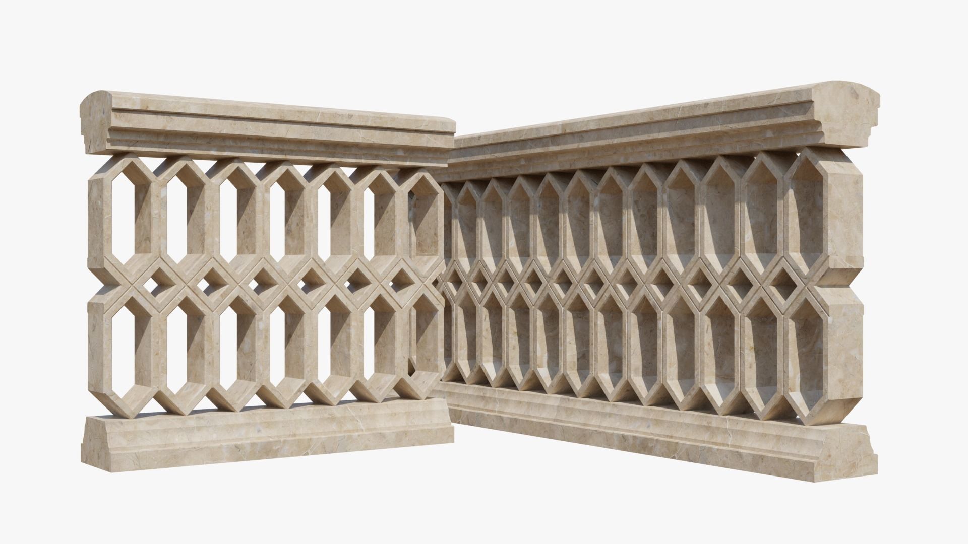 Balustrades stone wall with decorative carvings 3D model_7