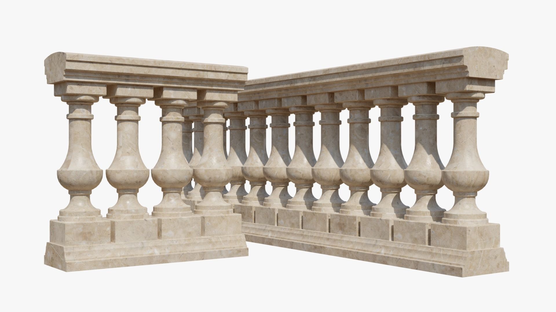 Balustrades stone wall with decorative carvings 3D model_5