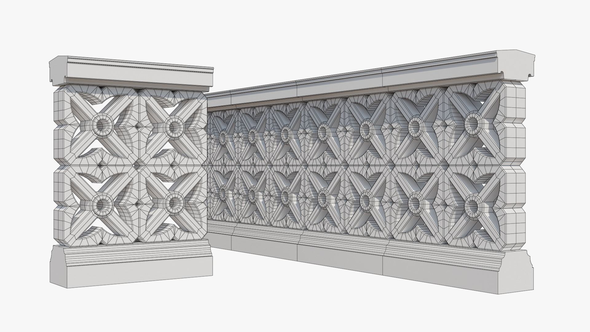 Balustrades stone wall with decorative carvings 3D model_13