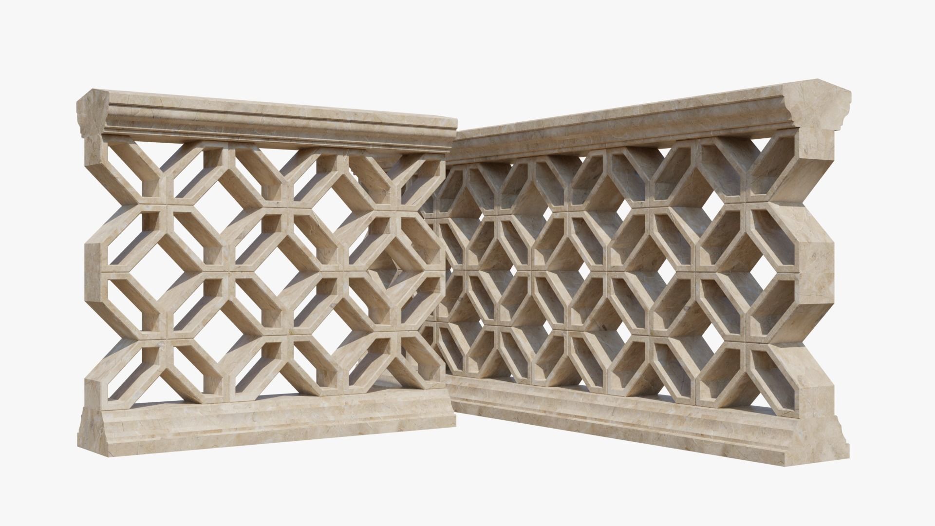 Balustrades stone wall with decorative carvings 3D model_8