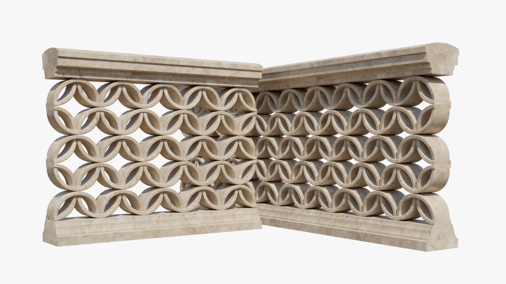 Balustrades stone wall with decorative carvings 3D model_9