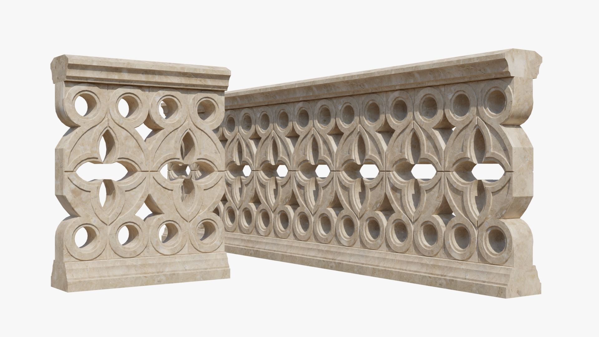 Balustrades stone wall with decorative carvings 3D model_4