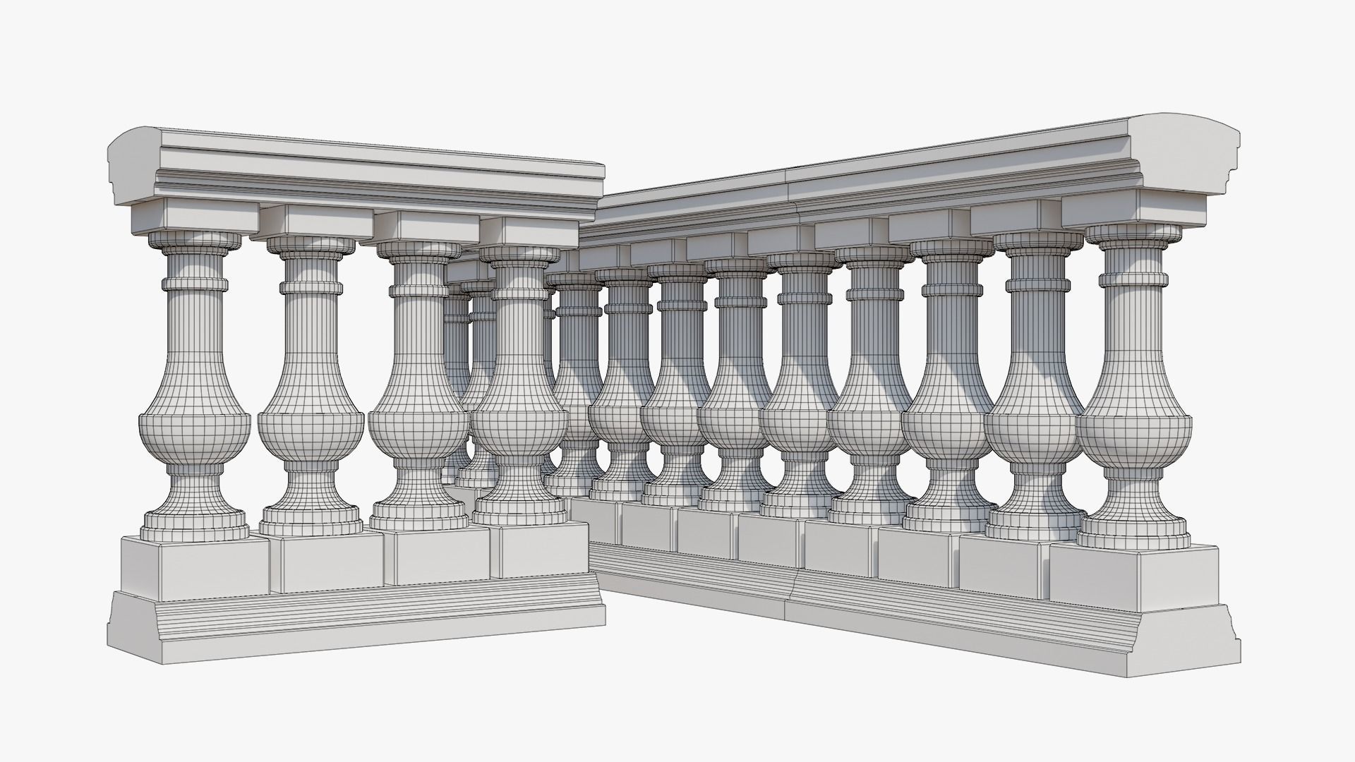Balustrades stone wall with decorative carvings 3D model_15