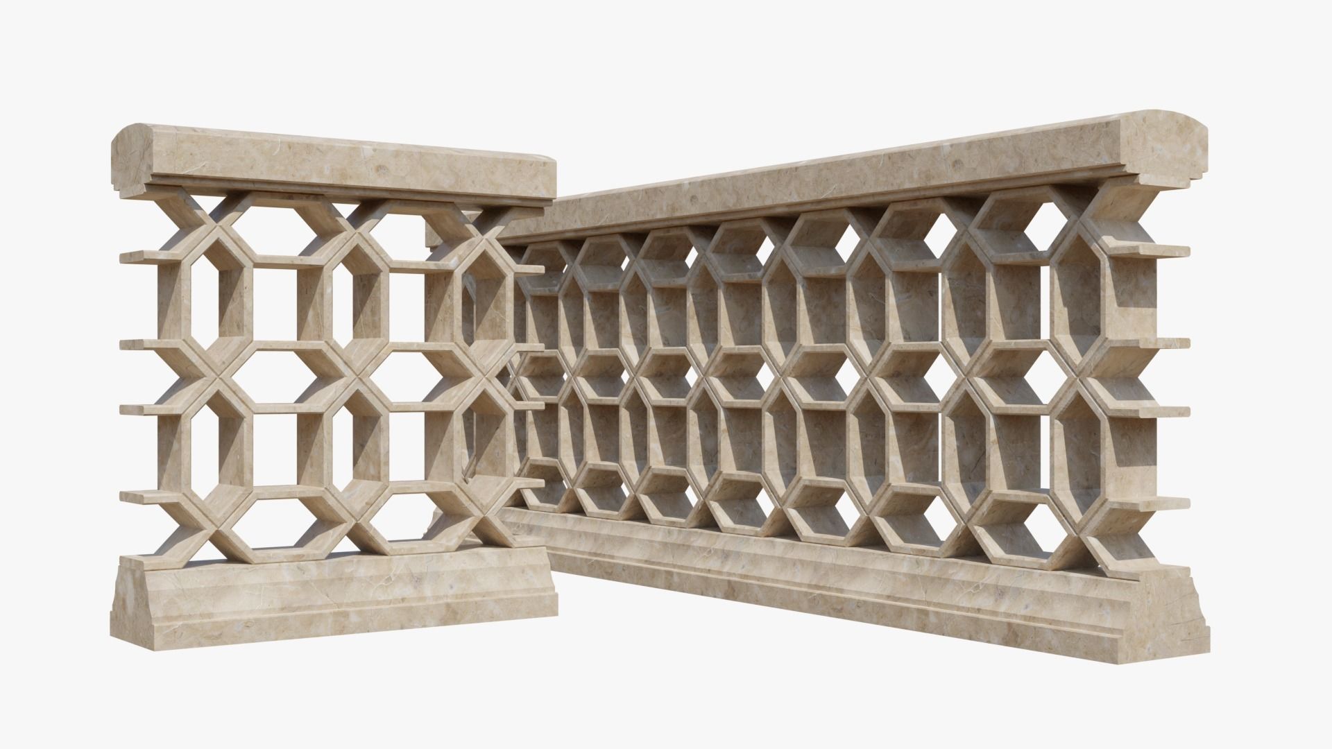 Balustrades stone wall with decorative carvings 3D model_6