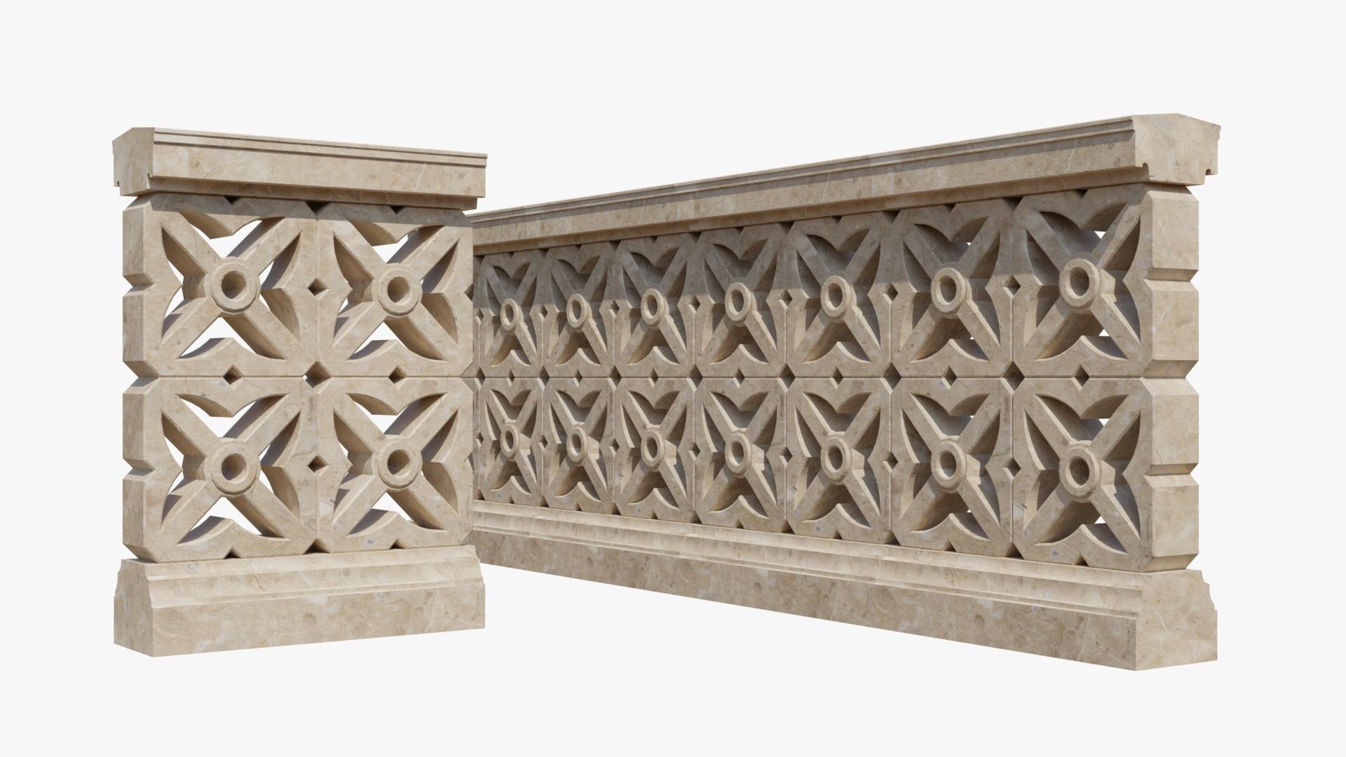 Balustrades stone wall with decorative carvings 3D model_3