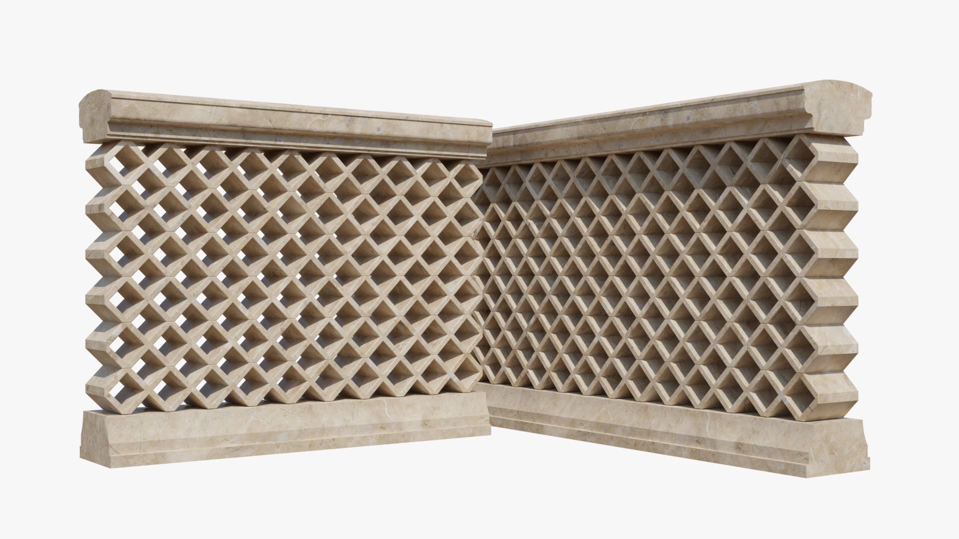 Balustrades stone wall with decorative carvings 3D model_10