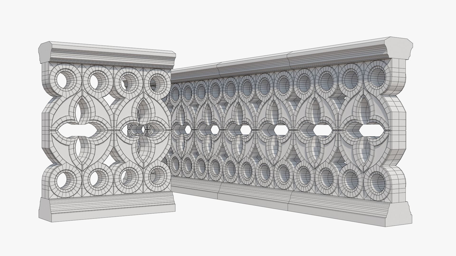 Balustrades stone wall with decorative carvings 3D model_14
