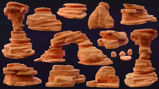 Stylized Rock Desert collection 15 Low-poly 3D model Low-poly 3D model