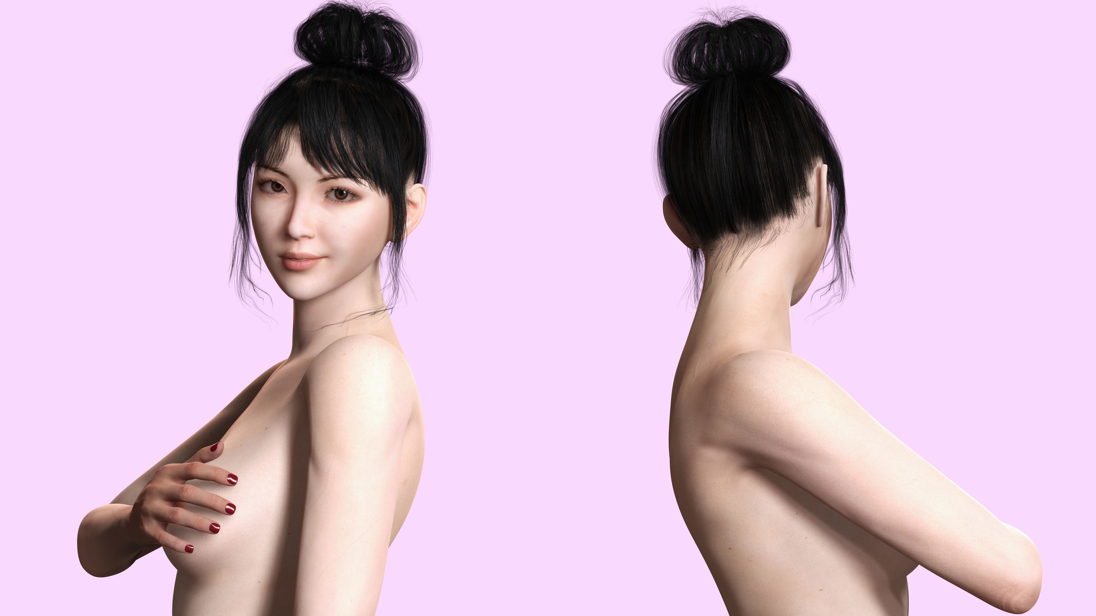 Asian Woman Perfect Base Shape Low-poly 3D model_8