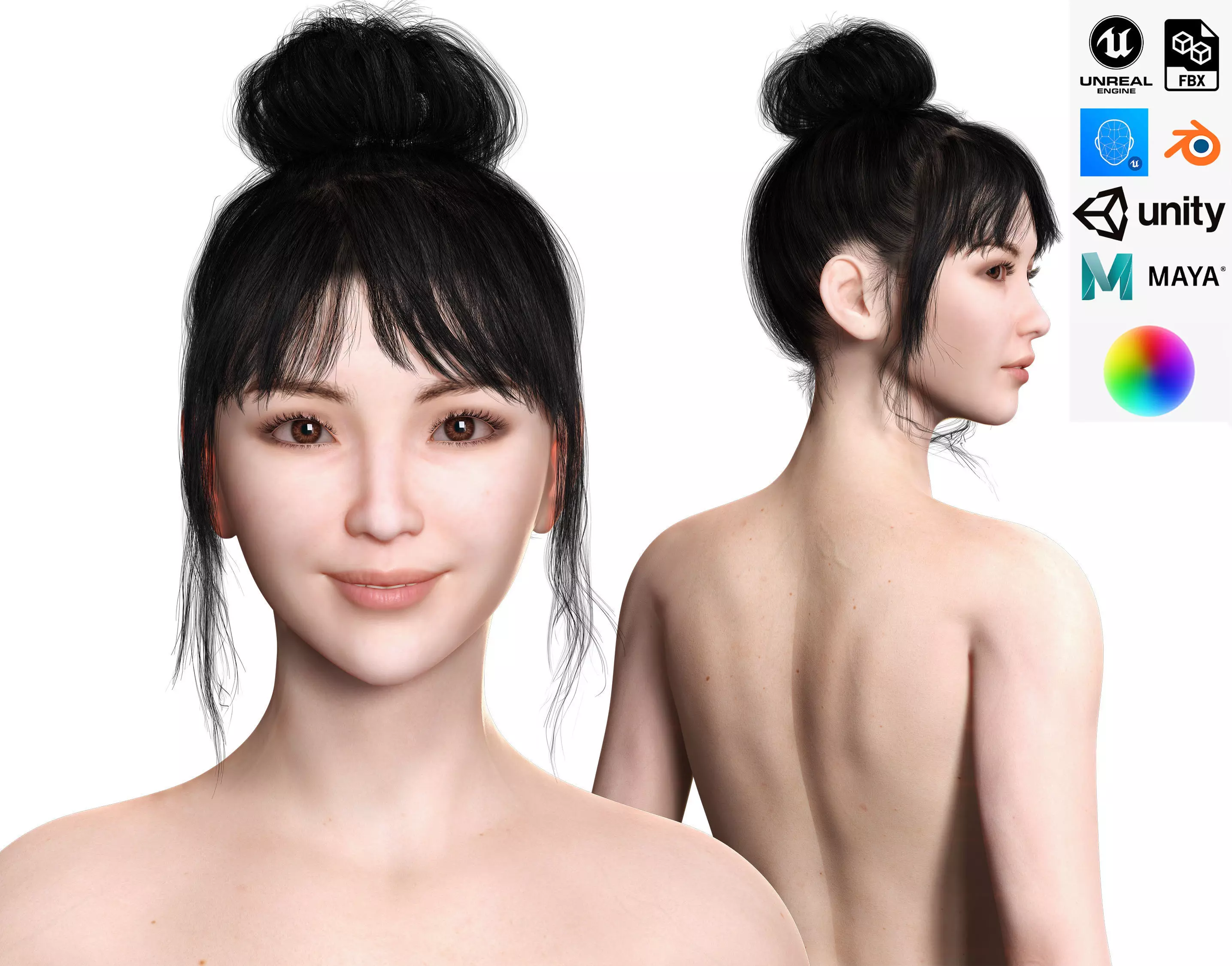 Asian Woman Perfect Base Shape Low-poly 3D model_0