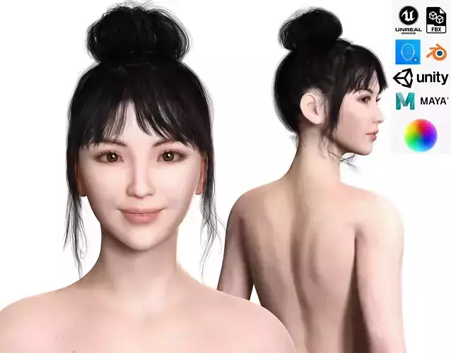 Asian Woman Perfect Base Shape Low-poly 3D model