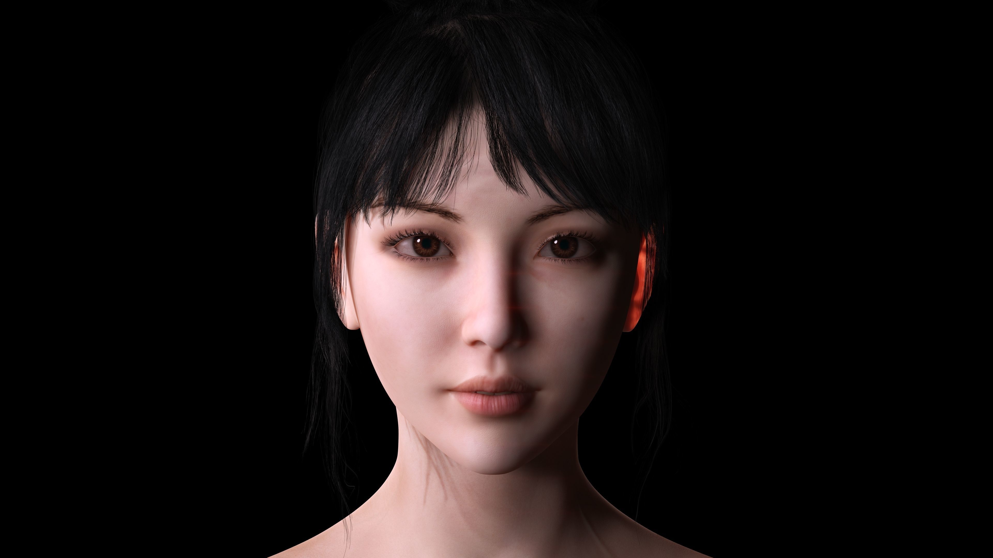 Asian Woman Perfect Base Shape Low-poly 3D model_3