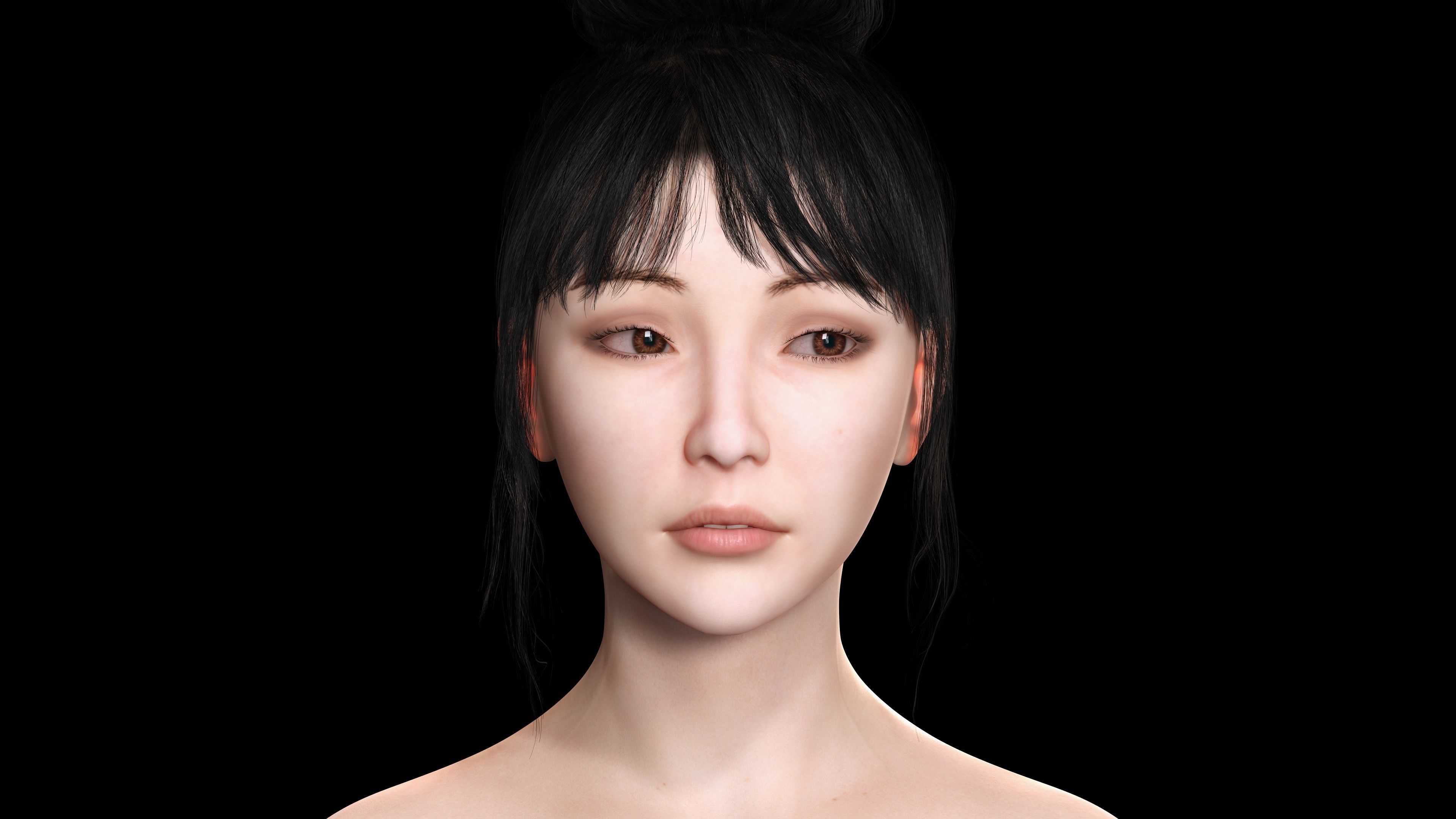 Asian Woman Perfect Base Shape Low-poly 3D model_15