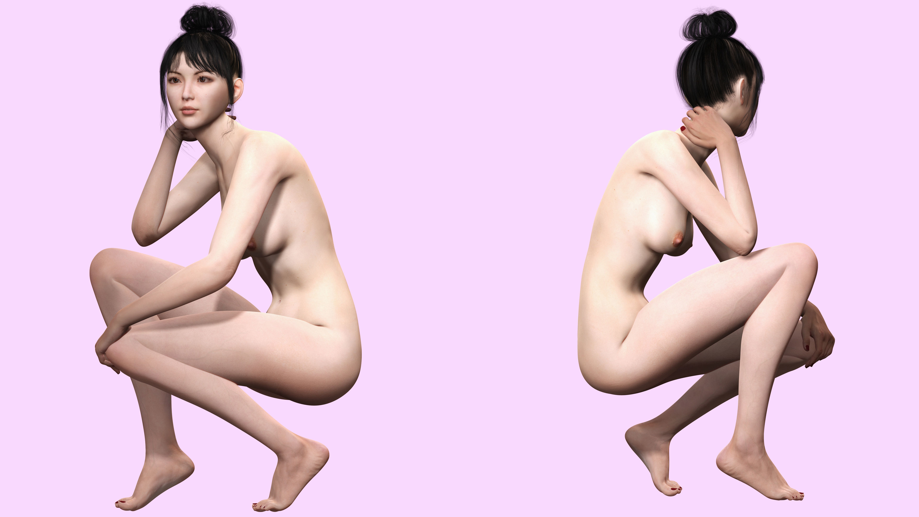 Asian Woman Perfect Base Shape Low-poly 3D model_12