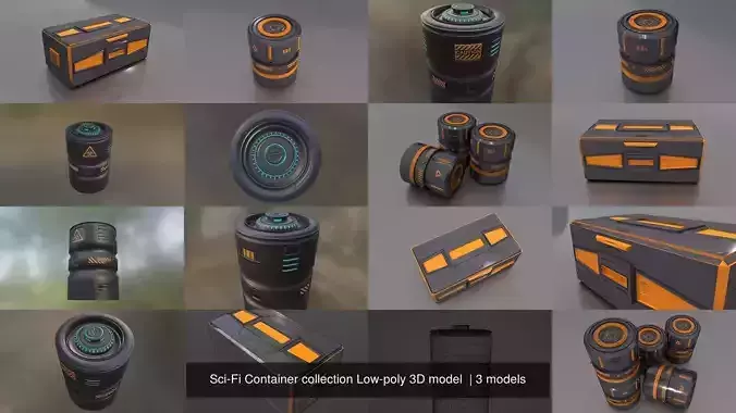 Sci-Fi Container collection Low-poly 3D model  