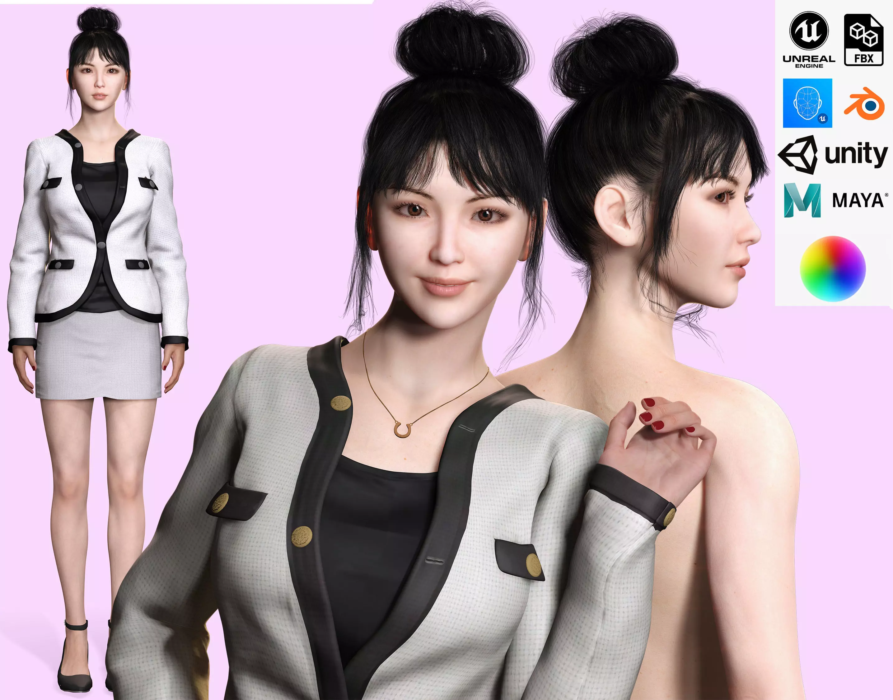 Business Woman Realistic Ready Low-poly 3D model_0