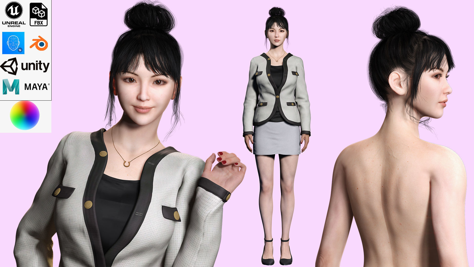 Business Woman Realistic Ready Low-poly 3D model_1