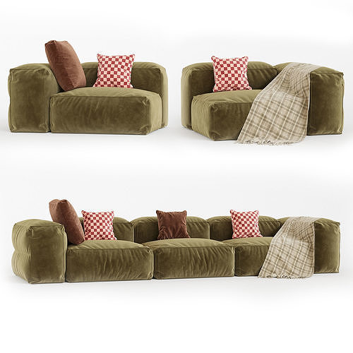 MEDITERRANEO velvet couch with plaid blanket Low-poly 3D model