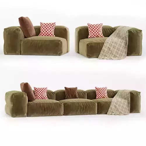 MEDITERRANEO velvet couch with plaid blanket